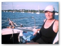 Carole on board Grog, Aug. 2, 2003